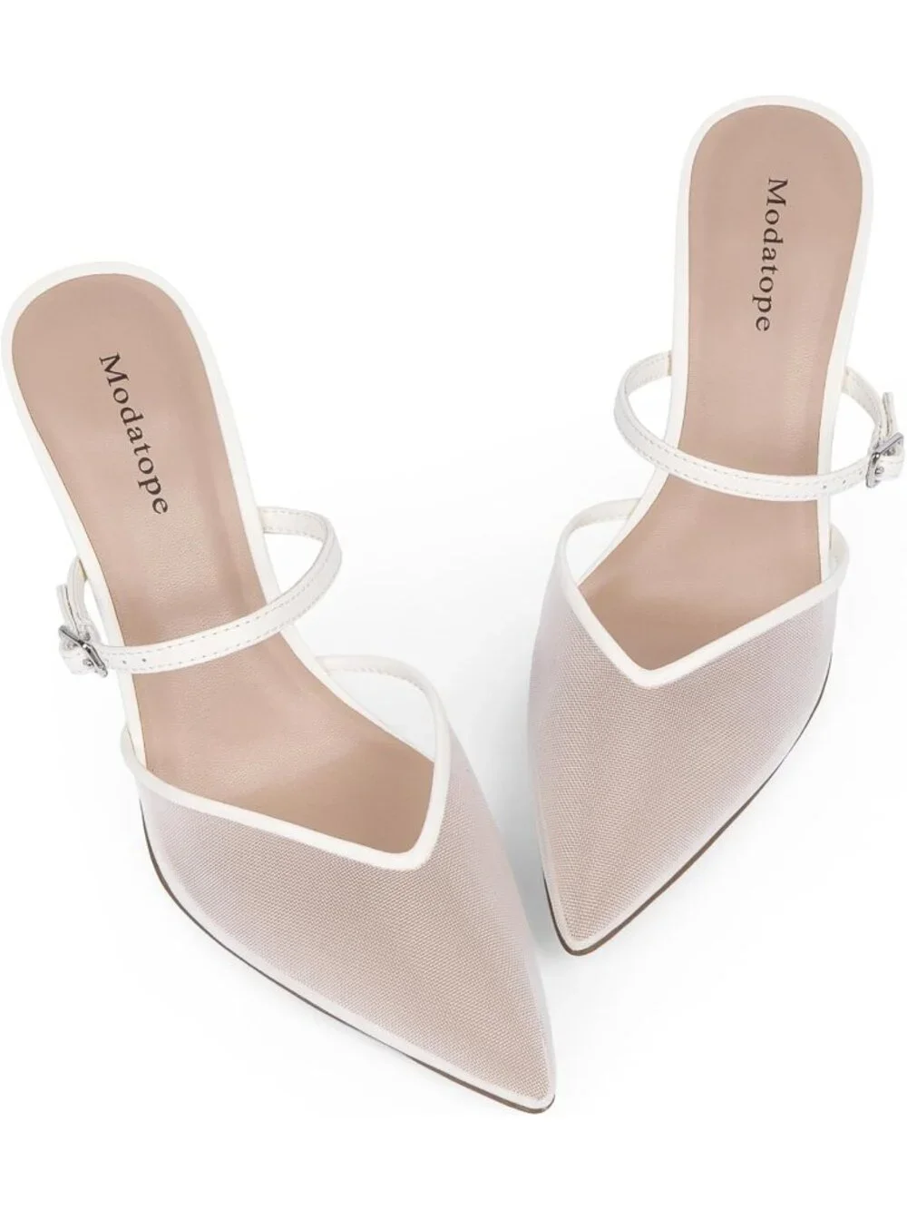 Women's White Pointed Toe Ankle Strap Stiletto Heels Party Mules Sandals Shoes